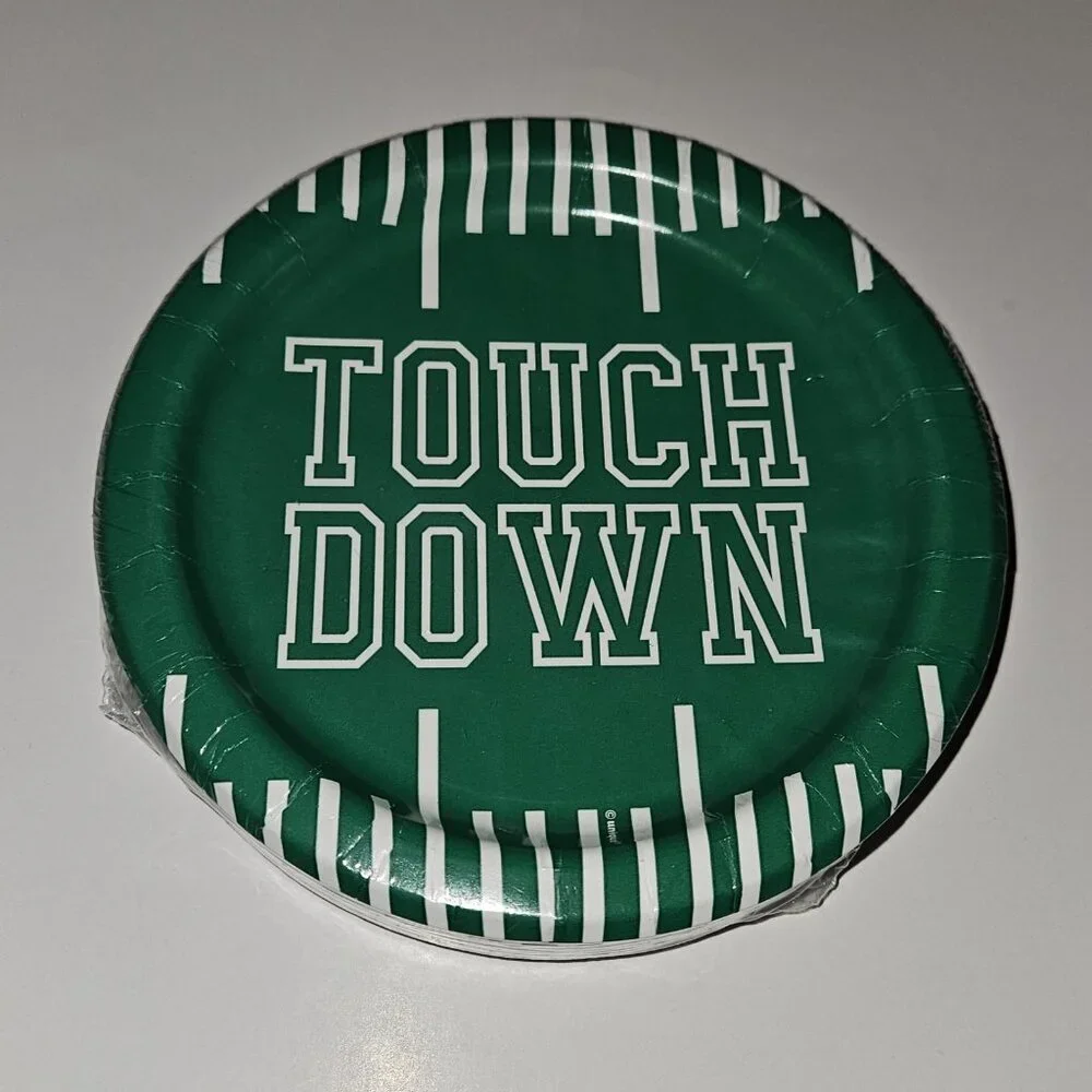 NEW 3 Pkgs Paper Plates Lot (30/pk) Football Touchdown Party Green White 6.75